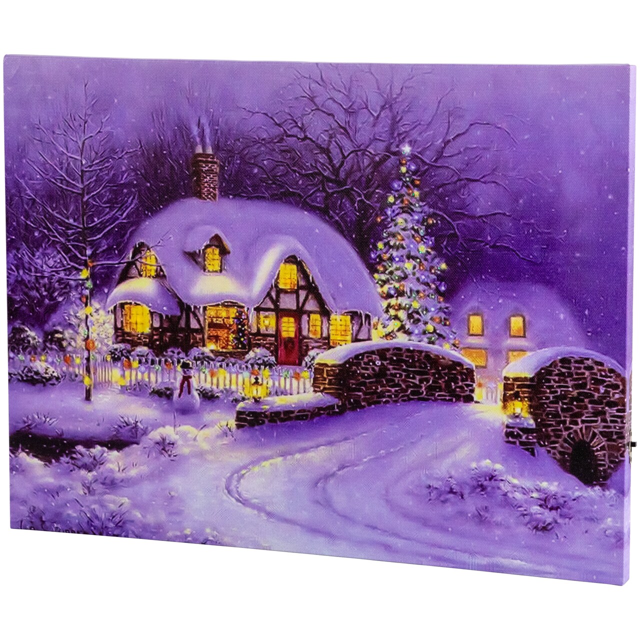 Northlight Fiber Optic and LED Lighted Snowy Christmas House Canvas Wall Art - 12" x 15.75"